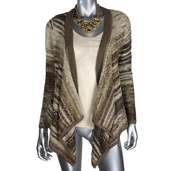 Curio Brown Striped Asymmetric Cardigan Sweater M - Picture 5 of 8